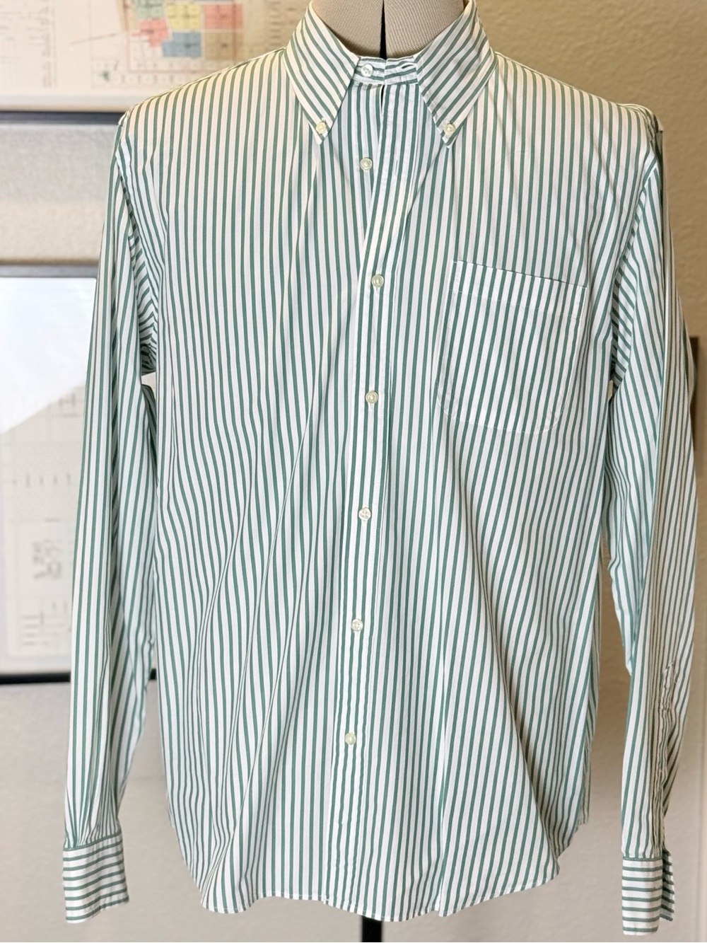 Brooks Brothers Friday Shirt Men's L Green White Stripe Button-Down - Picture 6 of 11
